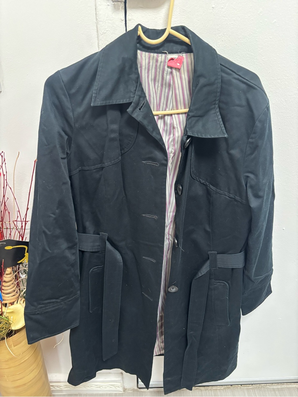 Old Navy Black Women's Trench Coat with Self Tie Belt